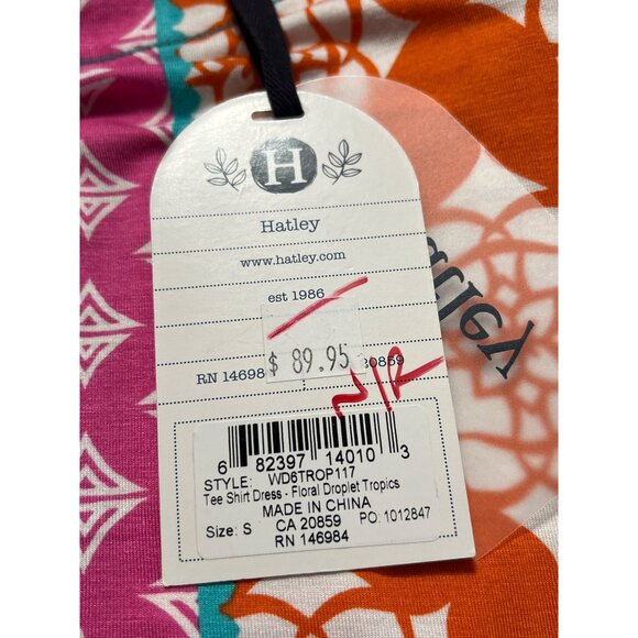 Hatley Floral Droplet Tropics T-Shirt Dress Orange Pink White Small NWT - Picture 3 of 11